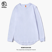 卫衣打底衫 220g重磅纯棉长袖 T恤男女不规则圆弧下摆上衣服中长款