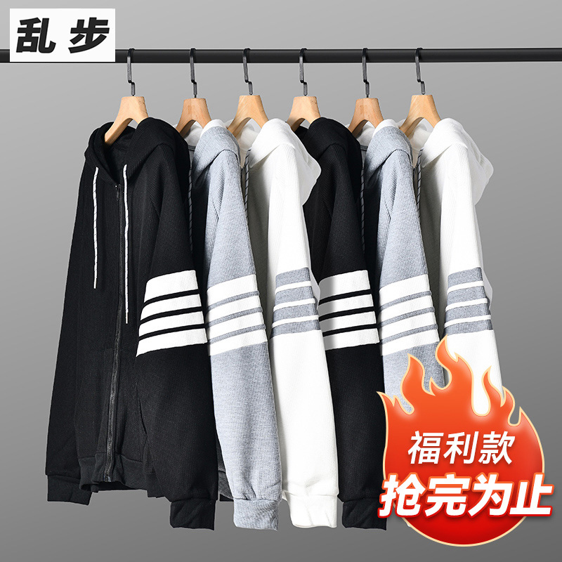 日系华夫格卫衣连帽加绒保暖外套