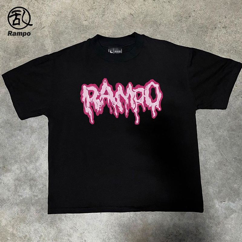 260克欧美潮牌学院风休闲t恤男融化字母印花美式高街纯棉防晒夏装