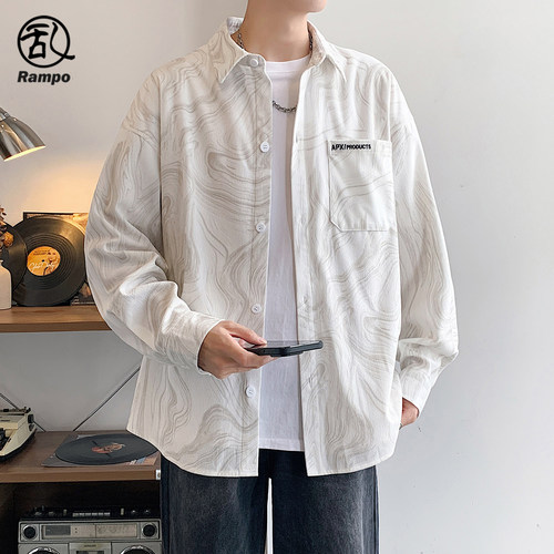 扎染灯芯绒衬衫宽松休闲男装外套