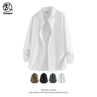 衬衫 简约基础通勤纯色长袖 男女oversize宽松休闲上衣衬衣 新款 春季