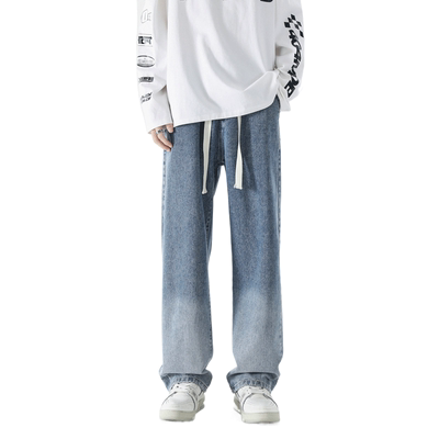 美式渐变牛仔裤直筒宽松阔腿裤