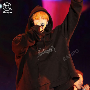 权志龙GD同款 卫衣bigbang学生宽松外套男 加厚加绒哥特字母连帽衫