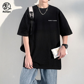 ins潮牌黑色潮流夏季 国潮350g纯棉t恤男短袖 半袖 男生体恤宽松情侣