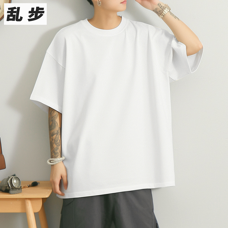 重磅纯棉短袖T恤男夏季潮流纯白色百搭宽松半袖打底上衣服t-shirt