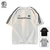 美式 字母上衣服体恤 青少年插肩袖 潮牌三条杠条纹短袖 t恤男女夏季