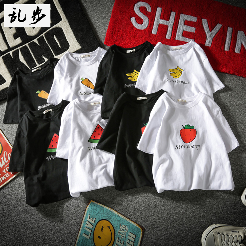韩版小清新学生休闲短袖T-shirt西瓜草莓香蕉水果印花T恤情侣装潮
