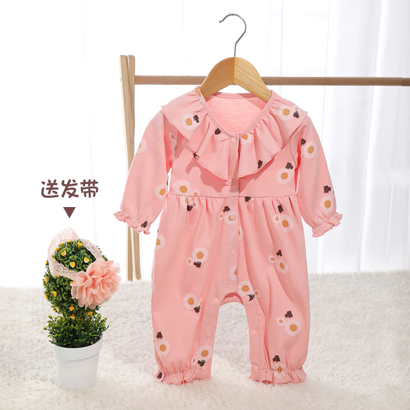 wuawua婴儿秋装女宝宝纯棉连体衣0-1岁公主款外出爬服哈衣秋满58元可用20元优惠券