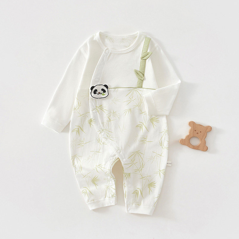 哇哇婴儿连体衣薄款长袖空调服宝宝暖气房衣服睡衣内衣纯棉熊猫