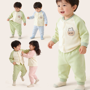 哇哇宝宝秋冬加绒保暖分体套装外出棉服暗扣棉衣棉裤外套儿童加厚