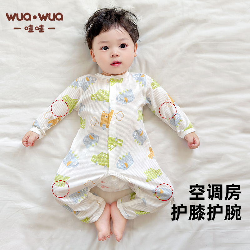 婴儿开裆连体衣夏季开档宝宝衣服爬服纯棉a类薄款家居空调房睡衣