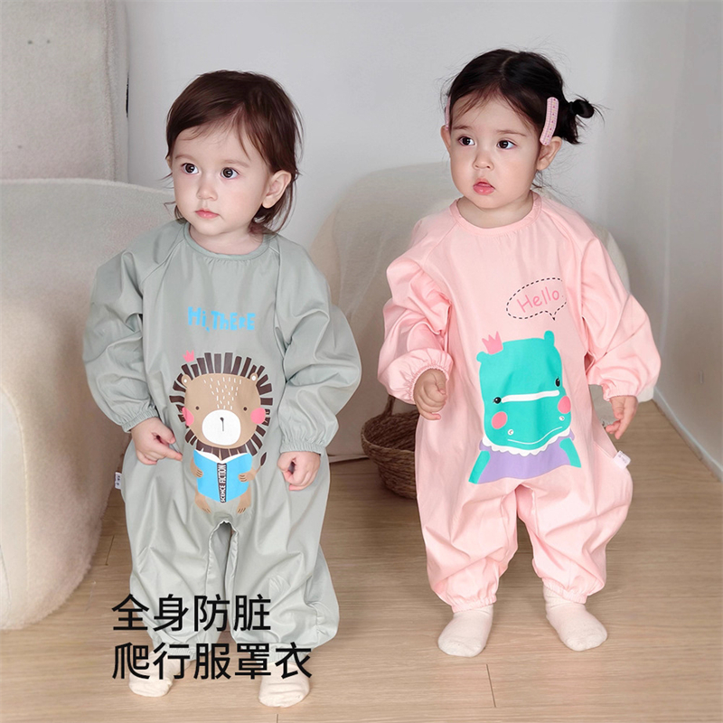 哇哇宝宝罩衣防水爬爬服儿童连体全身婴儿四季吃饭爬行服防脏护衣