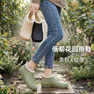 厨房浅口防水鞋 低帮雨鞋 加绒雨靴胶鞋 冬季 女加棉保暖防滑平底套鞋
