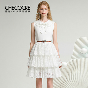 茬客【纯白情书】复古优雅风连衣裙26春新款娃娃领腰带蕾丝A摆裙