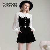 裤 复古优雅套装 2026春新款 娃娃领马甲衬衫 茬客 短裤 贝加尔清晨