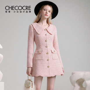 娃娃领波浪边短裙 浪漫温柔风连衣裙2025秋冬新款 茬客 桃里桃气