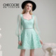 薄荷雾屿 法式 优雅风连衣裙2026春新款 茬客茬客 方领链条装 饰