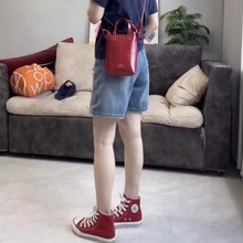 无弹a字五分阔腿裤破洞毛边复古显瘦直筒牛仔短裤女2025夏季薄款