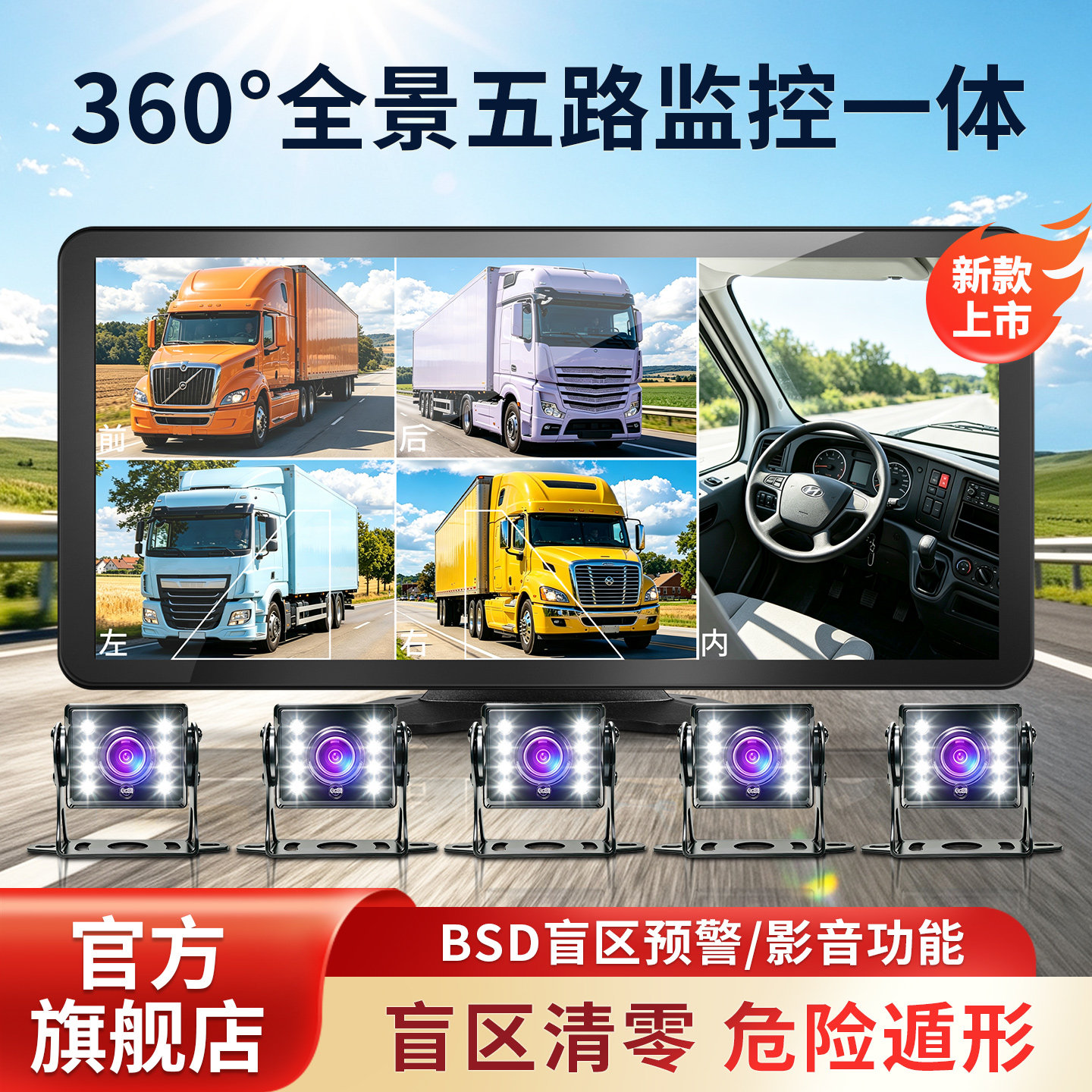360°全景五路行车记录仪BSD预警