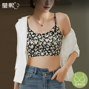 薄款 文胸一体夏季 无钢圈豹纹吊带打底抹胸 背心式 美背内衣2026新款