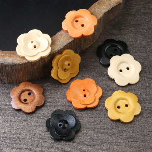 花型木头纽扣女大衣外套复古