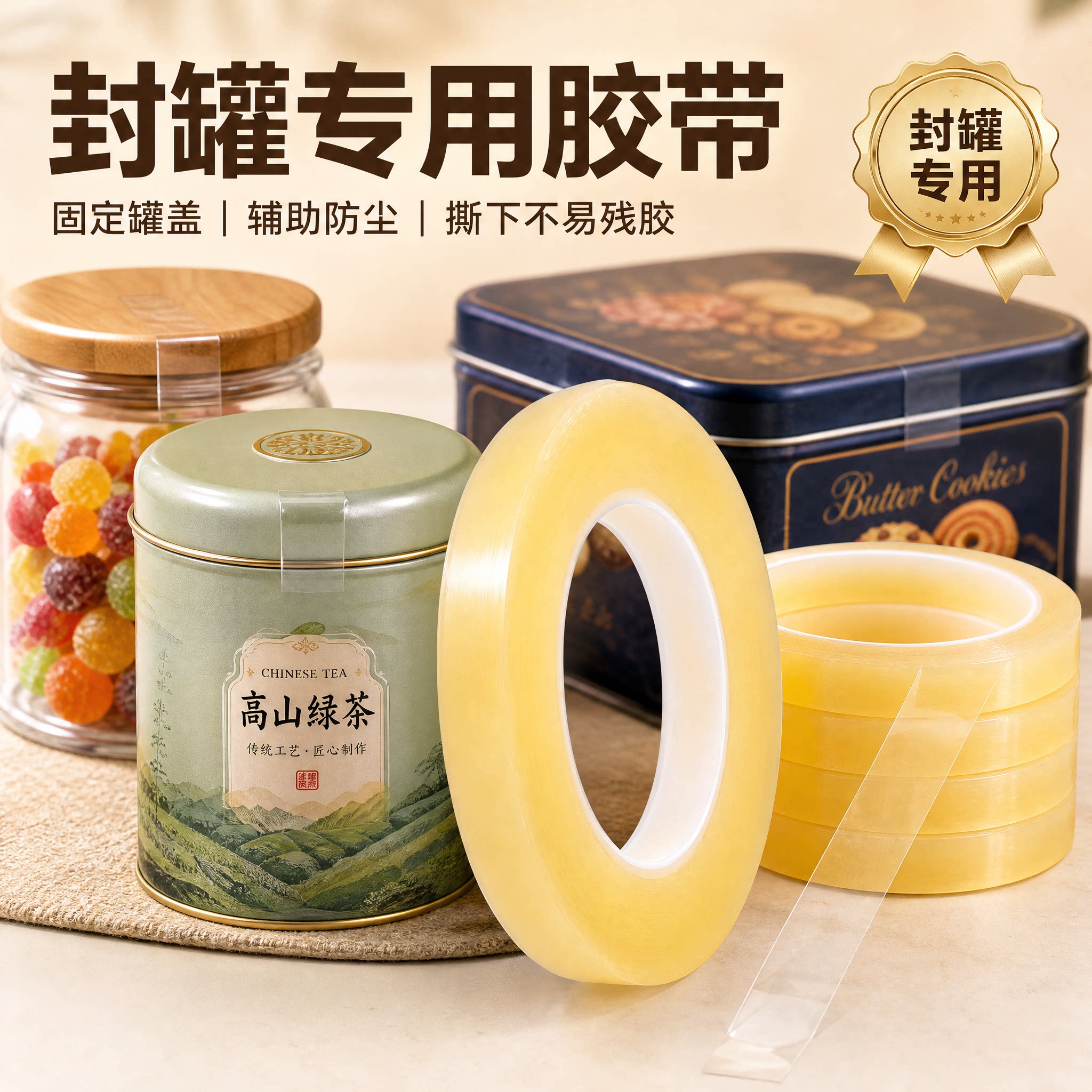 食品封口胶带封罐封边无痕不残胶