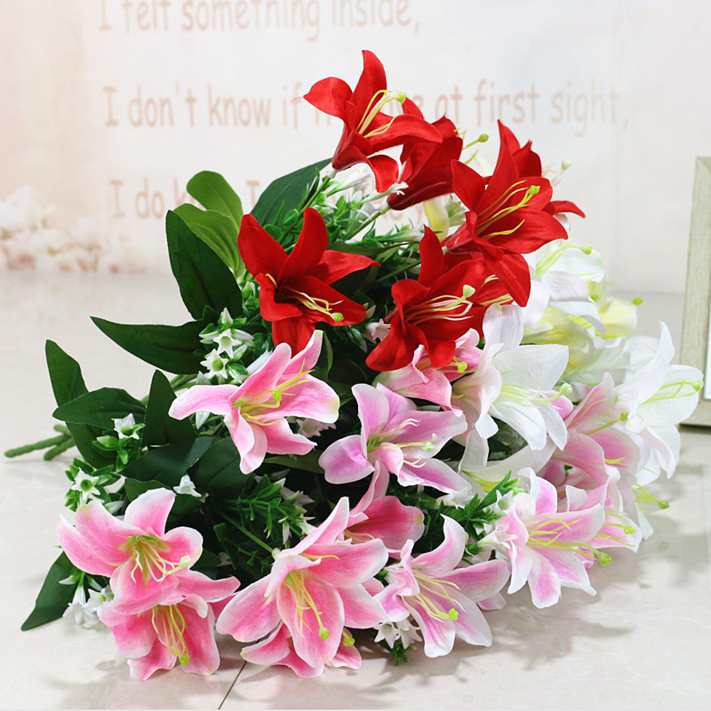 7头小百合花仿真花束单支客厅摆仿真花/假花