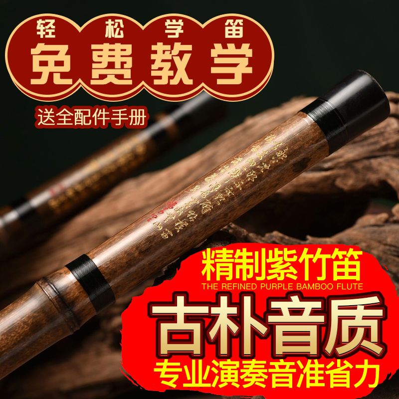 湛文兵精制紫竹笛专业一节演奏笛女古风初学笛子乐器陈情横笛g调e