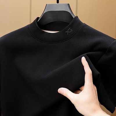 男士冬季短袖t恤半高领德绒加厚半袖男款修身保暖新款打底衫T休闲