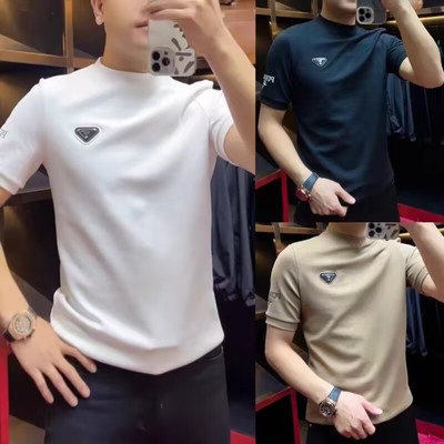 半高领男士短袖T恤春秋季2025新款高级感内搭保暖德绒打底衫男款