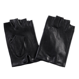 男女情侣真皮半指手套露指网眼镂空防晒机车驾驶骑行健身羊皮手套