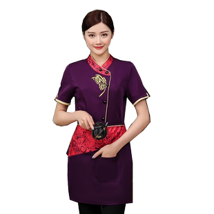 酒店服务员工作服短袖女中式餐厅火锅饭店餐饮茶楼传菜服务生套装