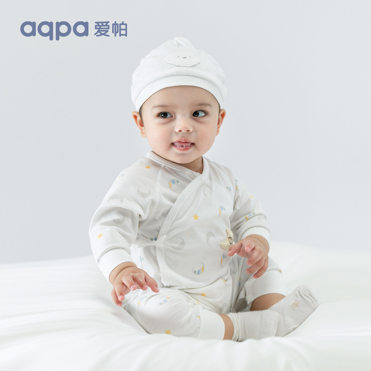 aqpa宝宝新生婴儿衣服连体衣哈衣春秋新款纯棉长袖爬服周岁礼外出