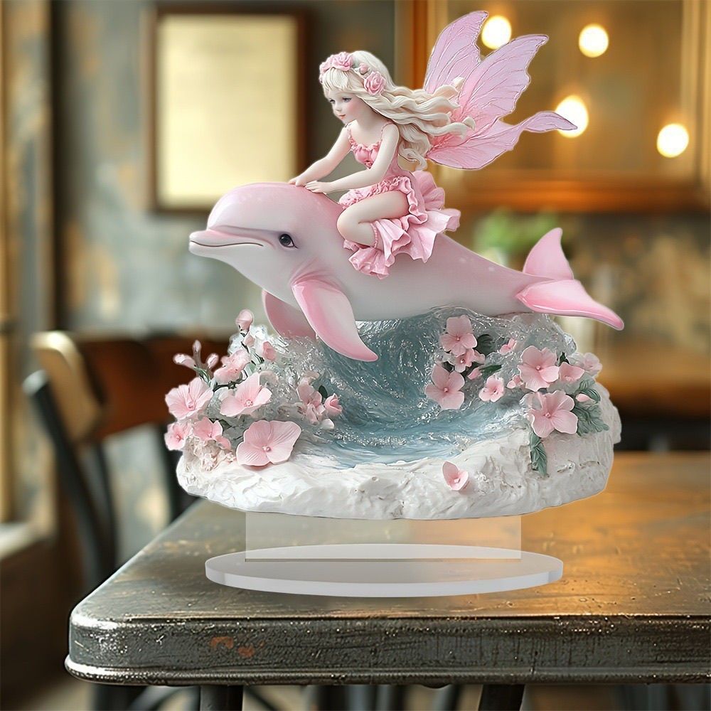 抖音同款创意新品波西米亚风格骑海豚的女孩2D亚克力桌面家居摆件