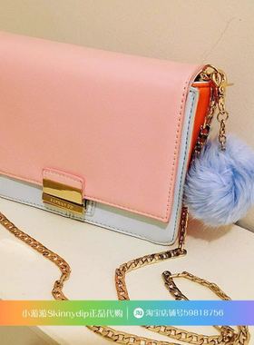 现货  正品SKINNYDIP粉色蓝橘色拼接翻盖链条单肩斜挎包