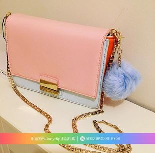 现货 正品SKINNYDIP粉色蓝橘色拼接翻盖链条单肩斜挎包