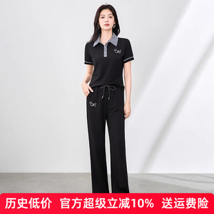两件套 2507709 南油品质时髦洋气休闲套装 烫钻小狗POLO衫 直筒裤