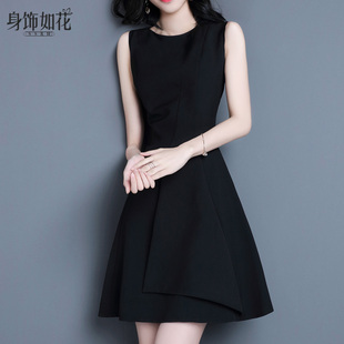 A字無袖 小黑裙2024春秋新款 淑女裝 修身 背心裙打底氣質(zhì)黑色連衣裙