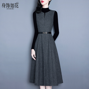 绵羊毛2025秋冬新款气质名媛显瘦背心裙中长款无袖灰色毛呢连衣裙