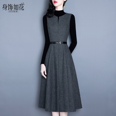 绵羊毛2025冬气质修身毛呢连衣裙