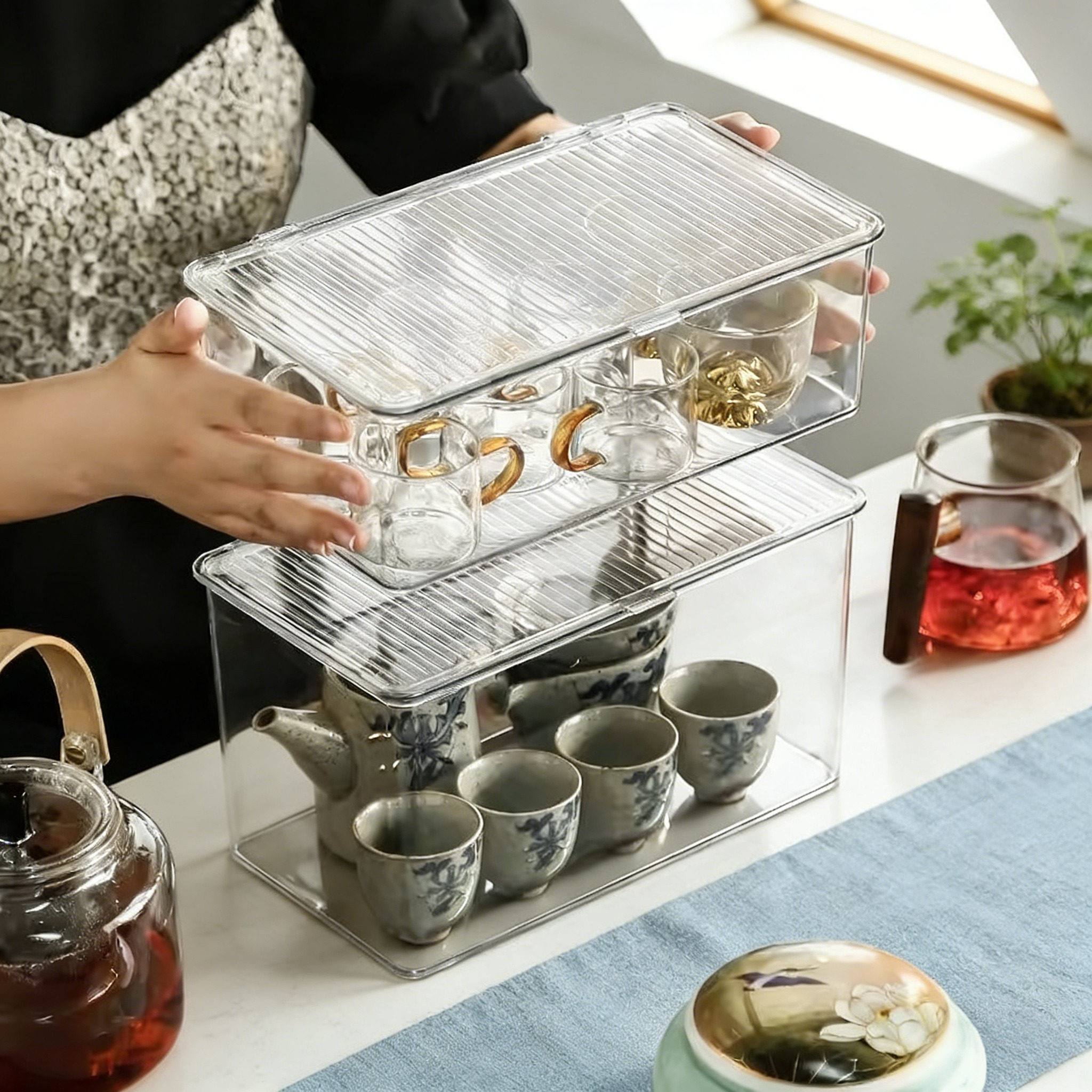 日本茶具收纳盒带盖防尘茶几桌面装茶叶茶杯整理存放功夫茶壶置物,收纳整理,茶具收纳盒,淘宝优惠券,粉丝福利购,淘宝优惠卷