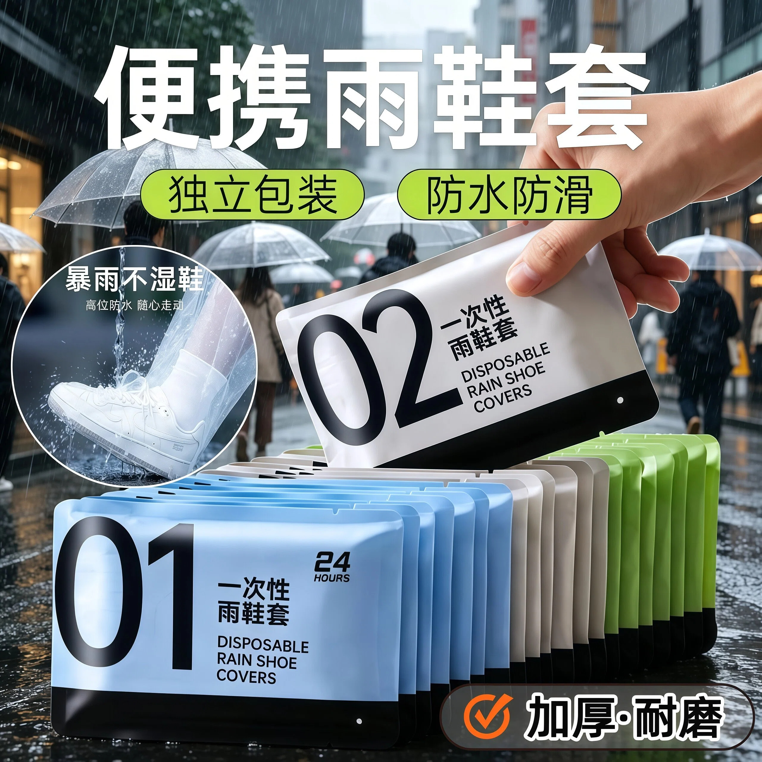 一次性雨鞋套防水防滑加厚耐磨成人儿童户外雨衣防湿外穿便携雨鞋
