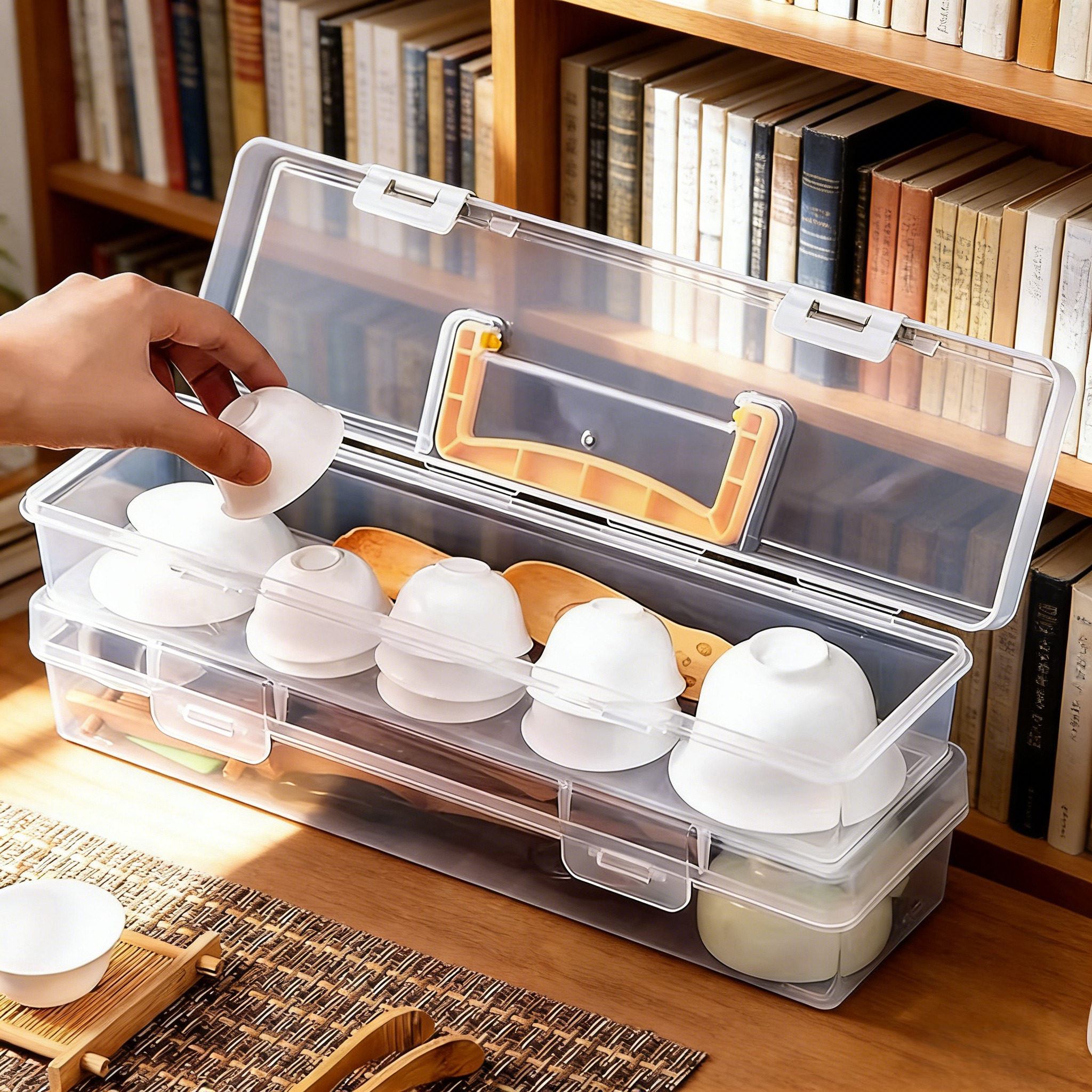 日式茶具收纳盒家用防尘透明长方形茶杯收纳箱茶壶水杯茶包置物架,收纳整理,茶具收纳盒,淘宝优惠券,粉丝福利购,淘宝优惠卷