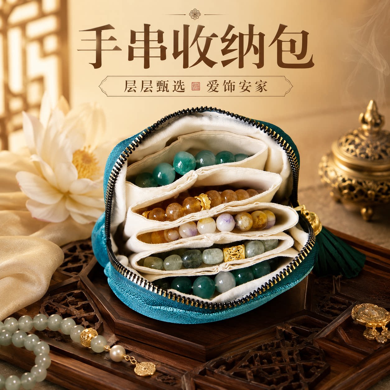 手串收纳包高档精致绒布多层图片