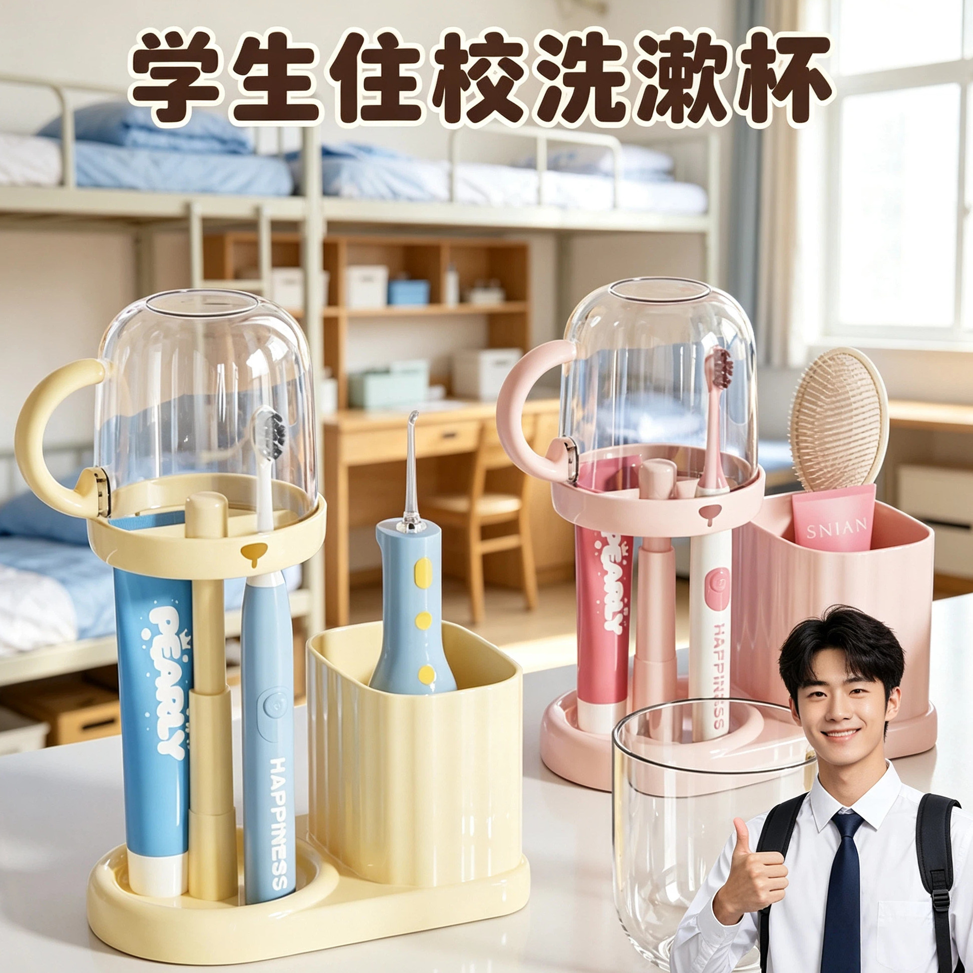 学生住校男孩带盖洗漱杯