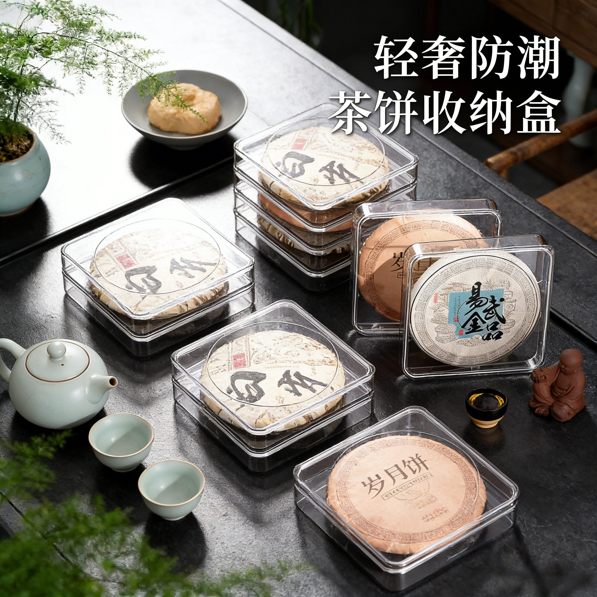 普洱茶茶饼透明收纳盒日本密封防潮防尘展示盒中式家用存放茶叶罐,收纳整理,茶具收纳盒,淘宝优惠券,粉丝福利购,淘宝优惠卷