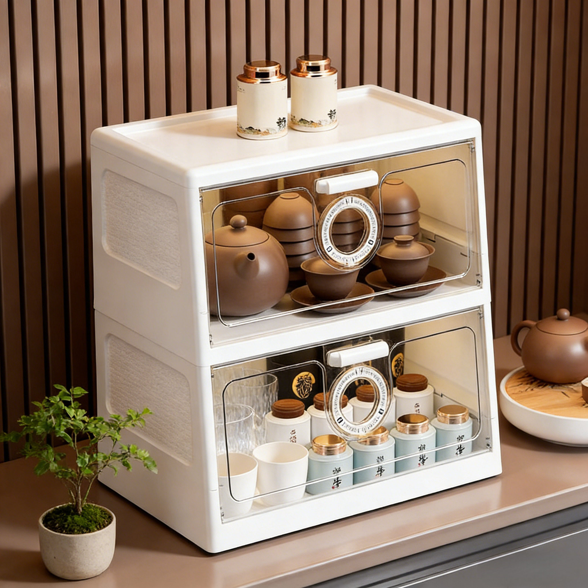 日本茶具收纳盒高端存放功夫茶杯碗整理箱防尘透明桌面置物架家用,收纳整理,茶具收纳盒,淘宝优惠券,粉丝福利购,淘宝优惠卷