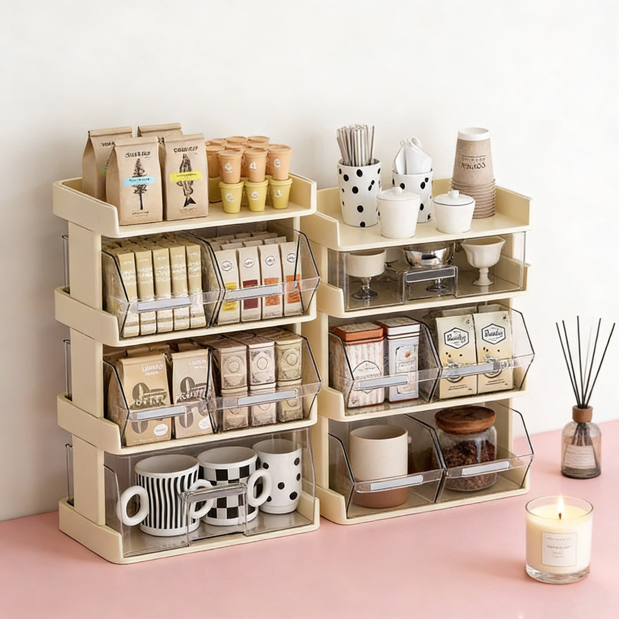 日本茶杯具收纳盒透明抽屉式化妆品杂物整理盒多功能宿舍收纳神器,收纳整理,茶具收纳盒,淘宝优惠券,粉丝福利购,淘宝优惠卷