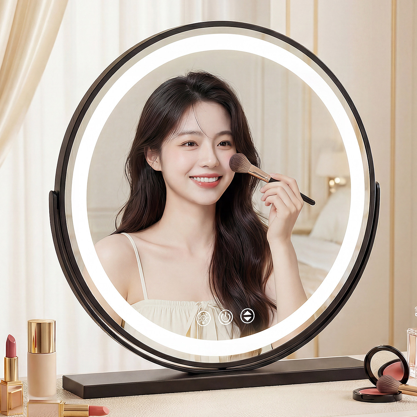 led带灯圆镜子化妆镜桌面台式家用梳妆台智能高清补光美妆镜大号,家庭/个人清洁工具,随身化妆镜,淘宝优惠券,粉丝福利购,淘宝优惠卷