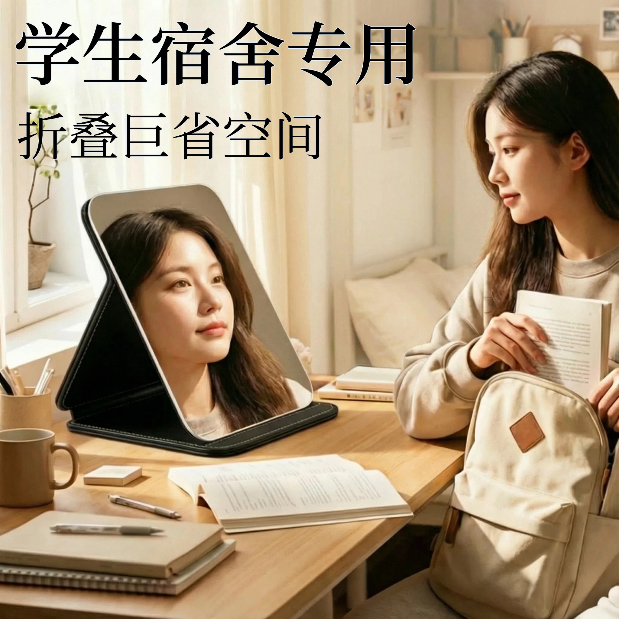 学生宿舍专用桌面镜子折叠便携